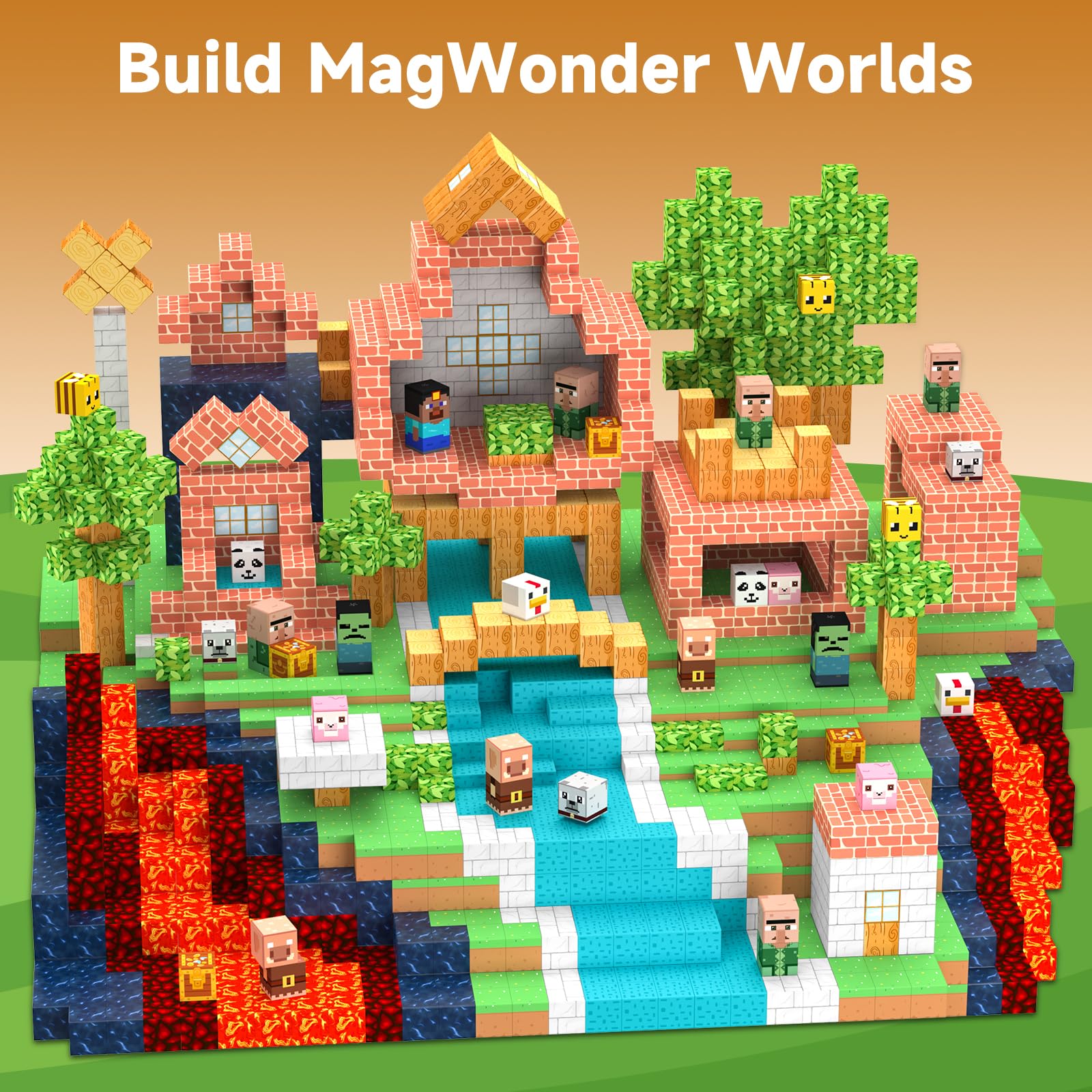 JauniQ Bloques de construcción magnéticos, 200 Unidades, Juguetes magnéticos sensoriales, para cumpleaños, adecuados para niños y niñas de 3, 4, 5, 6, 7, 8 años, Juguete Creativo para niños