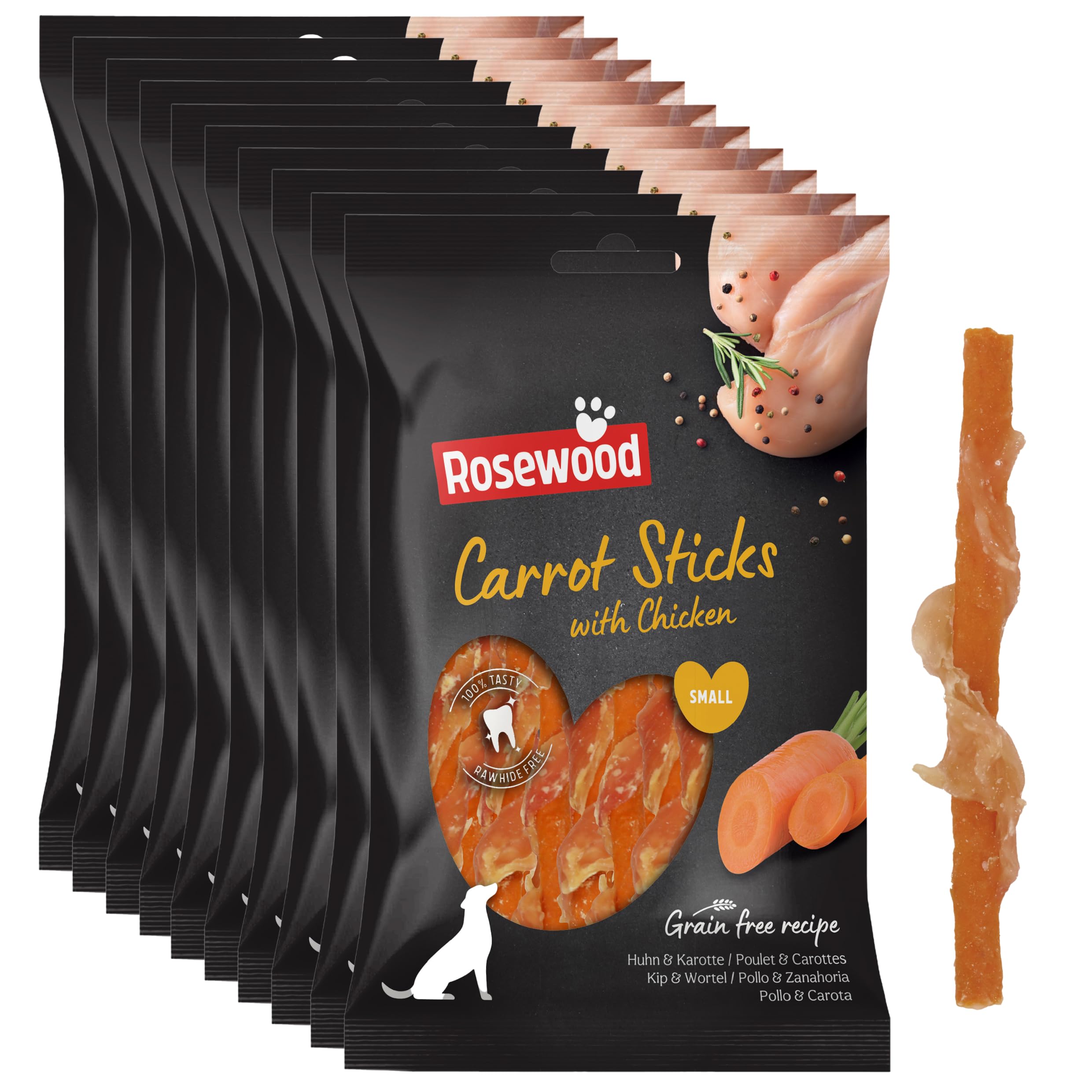 Rosewood Small Chicken and Carrot Sticks for Dogs, Real Meat Treats, Grain-Free, High Protein, Supports Dental Hygiene