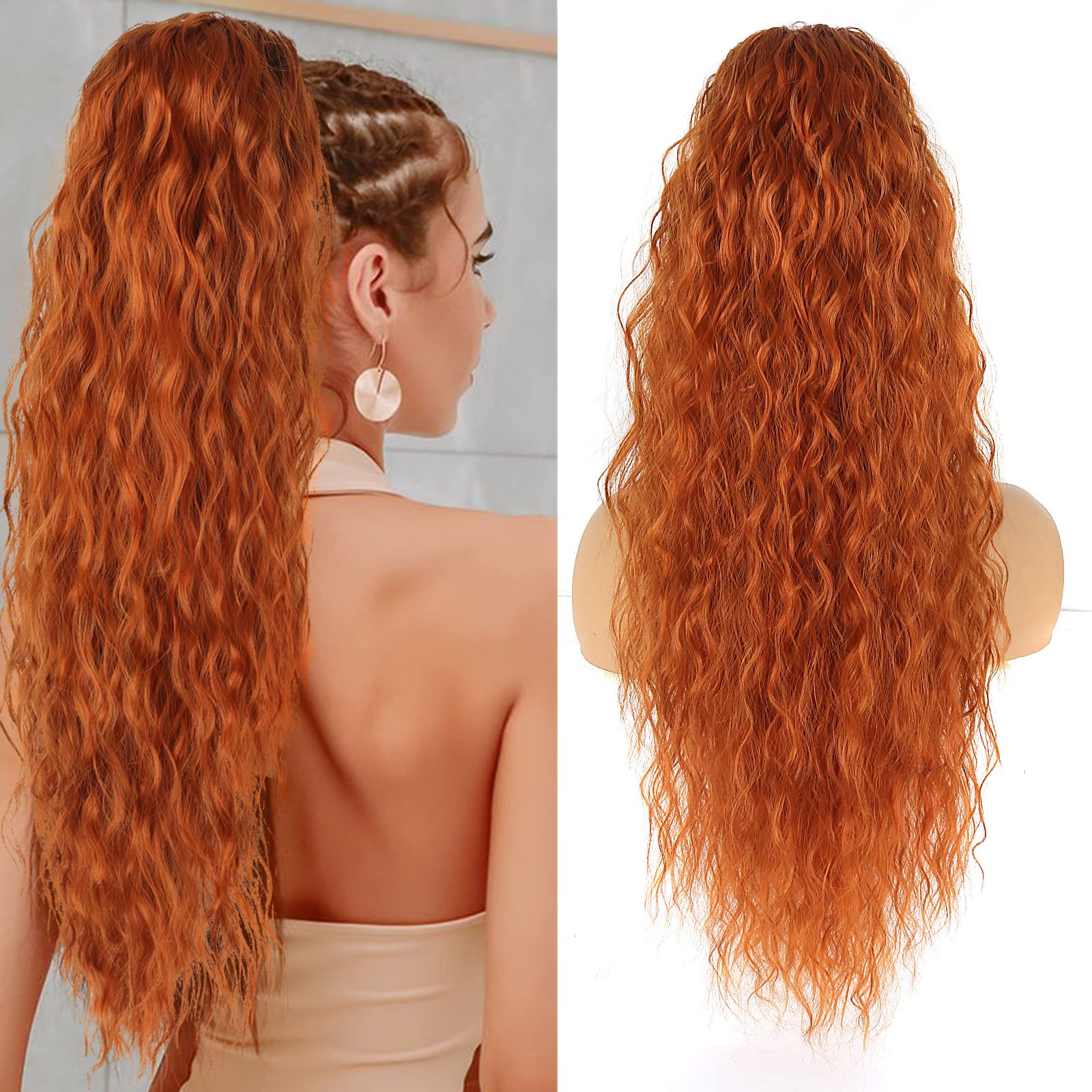 Claw Clip Ponytail Extension for Women 24 Inch Curly Wavy (Copper Red) Amazon.com : Burgundy Wine Red Ponytail Extension for Women  main image 4