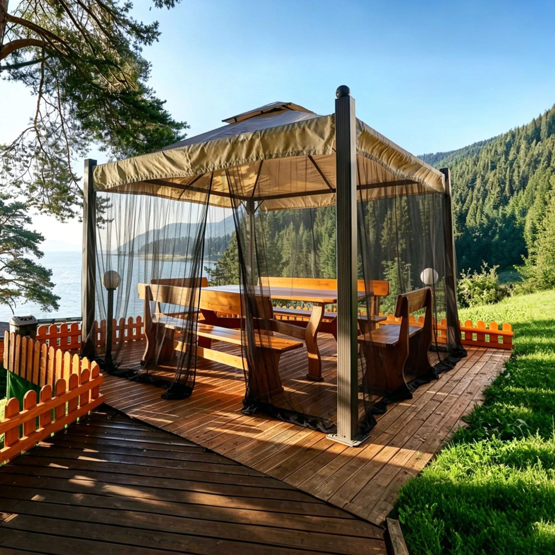 Zanzariera per esterni, XXL, 300 x 300 x 250 cm, zanzariera per gazebo, terrazza, balcone, tenda e giardino all'aperto