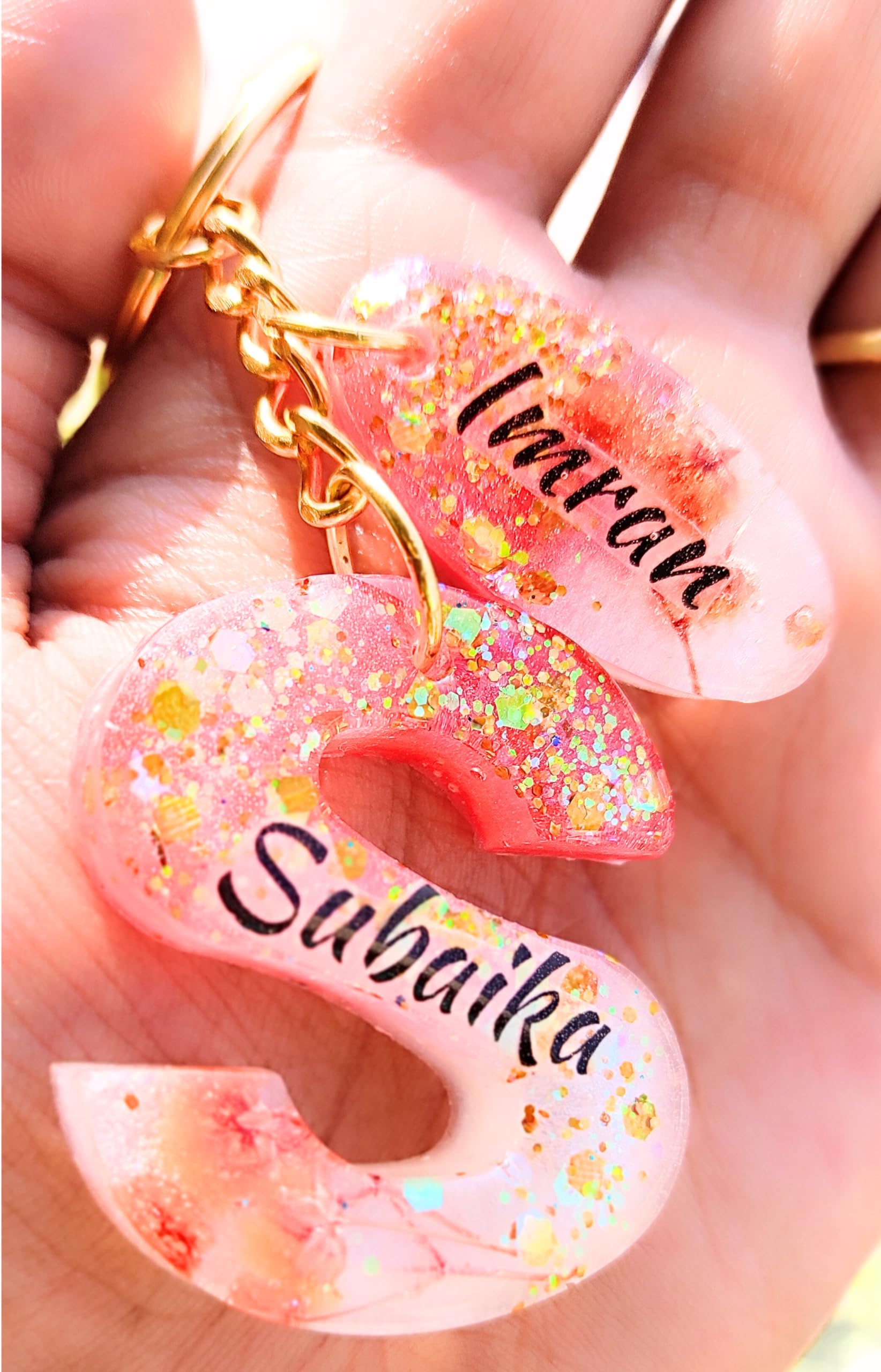 Any Alphabets Handmade Resin Keychain Beach Theme/Dried/Natural Flowers/Glitters/Stones/Gold-Silver-Copper Flakes, etc-image-37