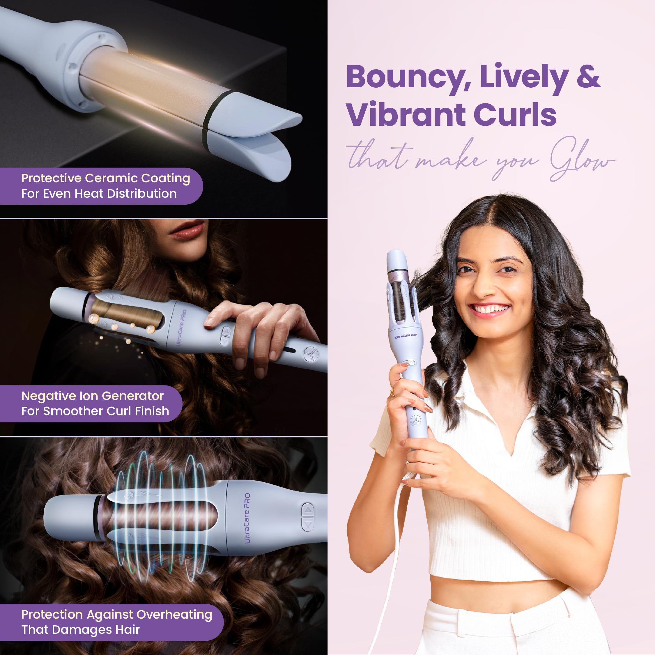 UltraCare PRO EVA Automatic Hair Curler - Dual Curl Rotation - Long Lasting Bouncy Curls - Overheating Protection - Tangle Free Operation - Customized & Quick Heating 1