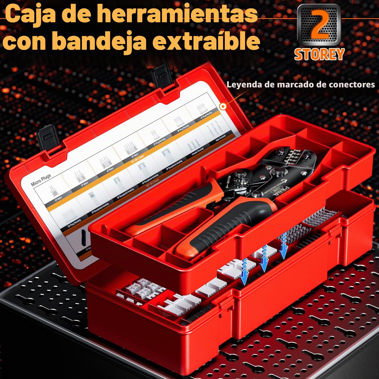 PEBA Juego de Crimpadora con 21 Estilos Dupont 2,54 mm/JST-XH 2,5 mm Conector Set, 0,03-0,5 mm² (AWG 32-20) para Dupont, JST-XH/SM/SYP/PH/VH 3,96 mm, Molex, AMP EI Serie