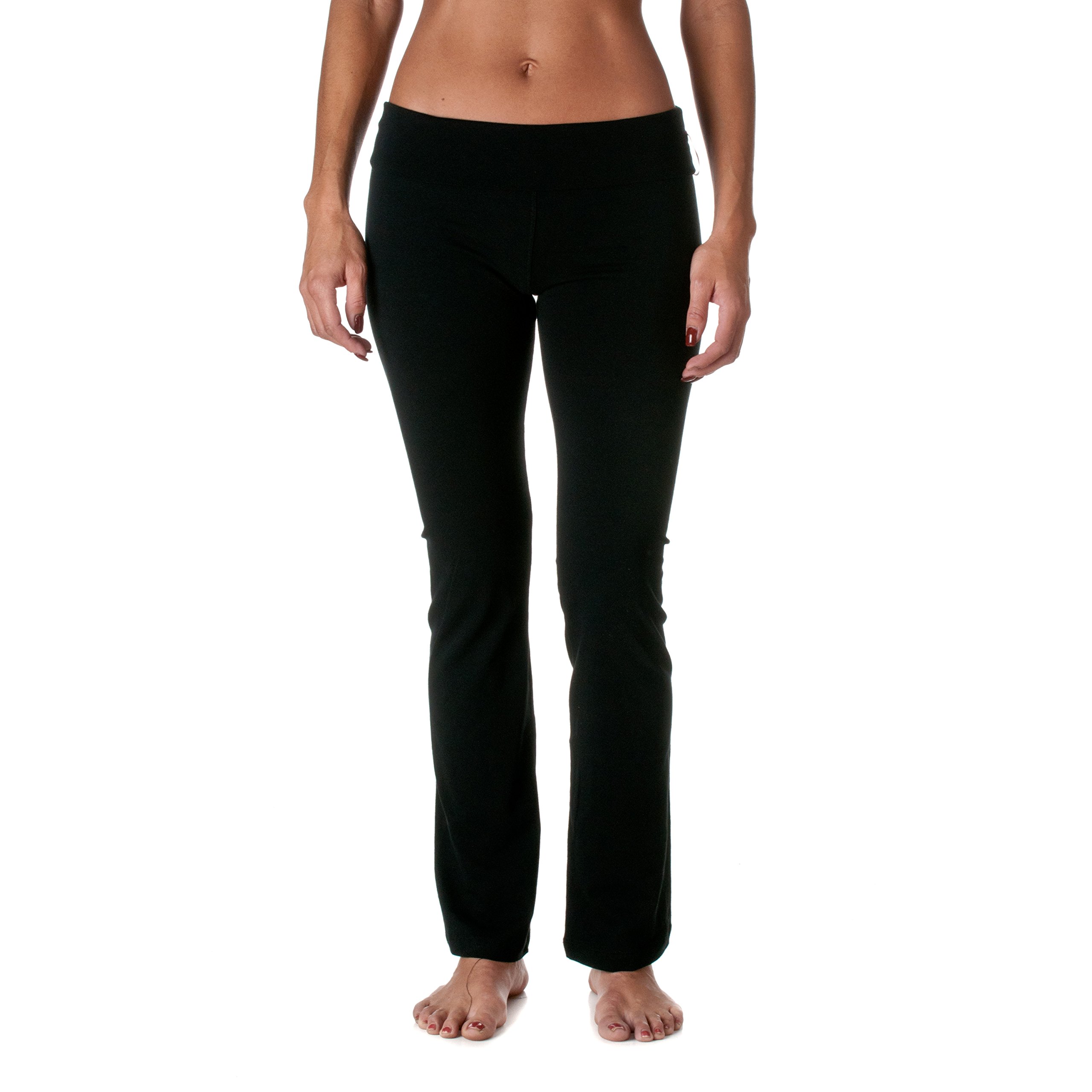 Slimming Rollover Bootleg Yoga Comfy Pants (Medium, Black)