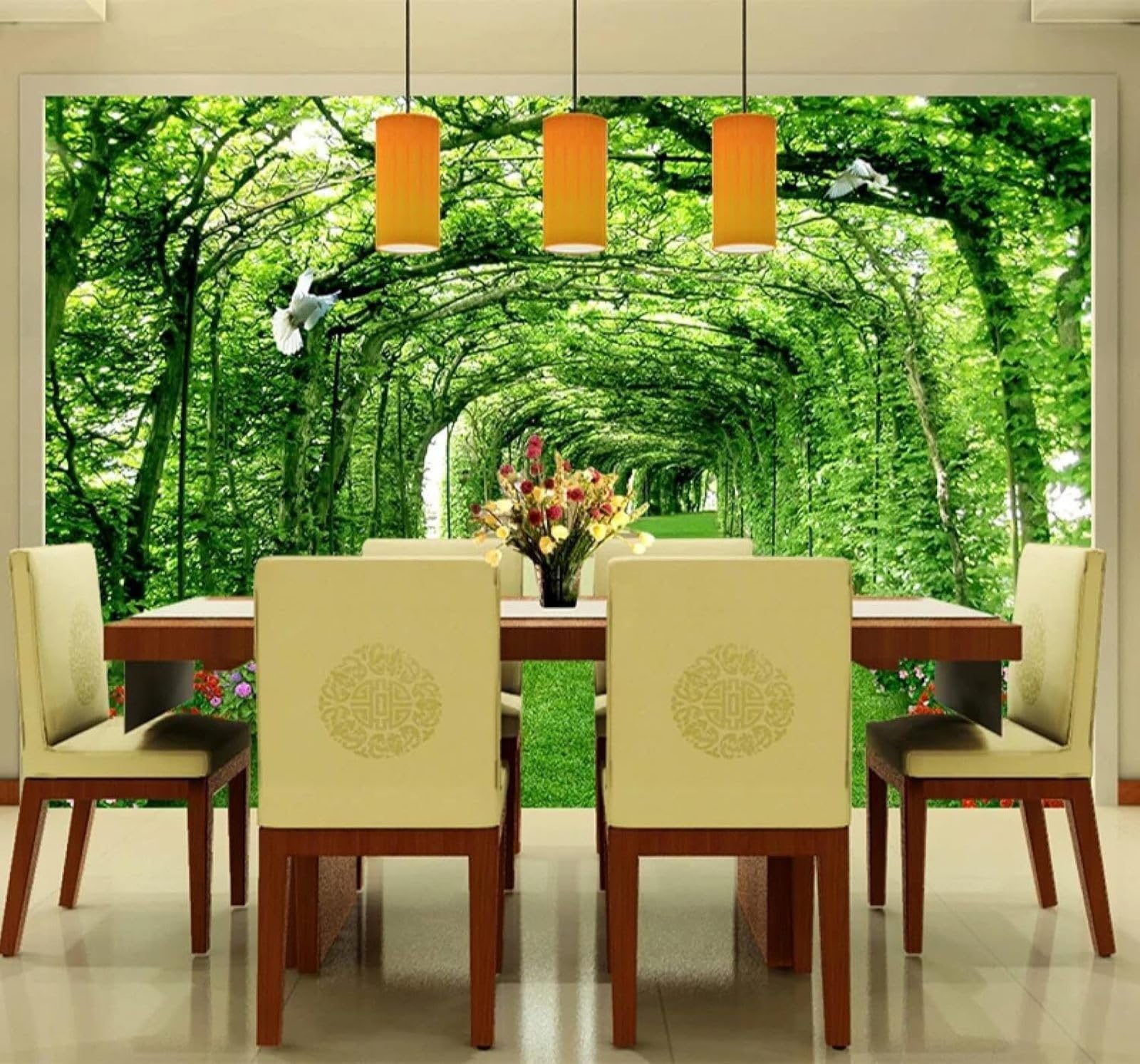 Xlming 150Cm×105Cm(B×H) Fresh Green Trees Lawn Corridor Sense Of Space 3D Wallpaper Luxury Home Dining Decor Paste Sofa Living Room The Wall For Bedroom Mural-150Cm×105Cm