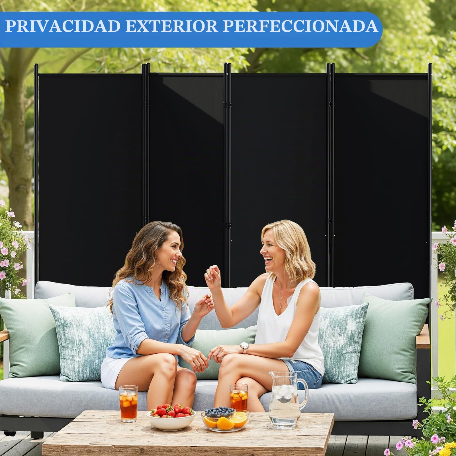 WELDUN Divisor de habitación de 4 paneles de 183 cm, pantallas plegables de privacidad con ruedas bloqueables, división de habitación para separador de habitaciones, separadores de pared de tela