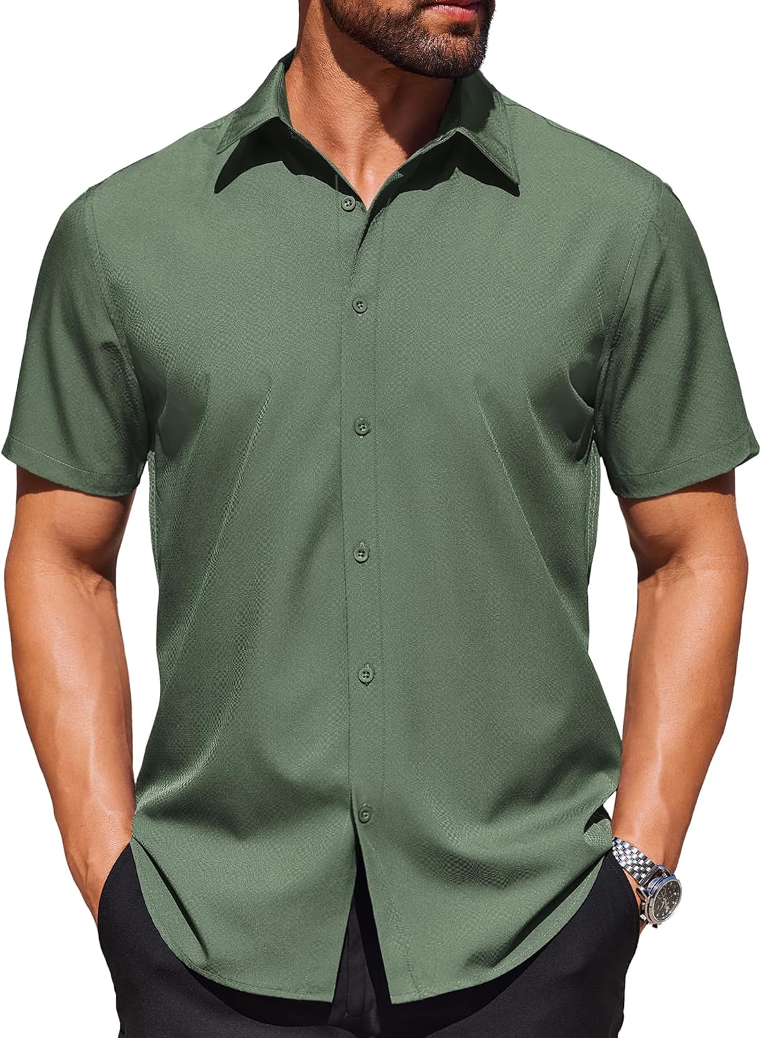 COOFANDY Mens Wrinkle Free Dress Shirt Polka Dot Short Sleeve Button Down Business Casual Shirts