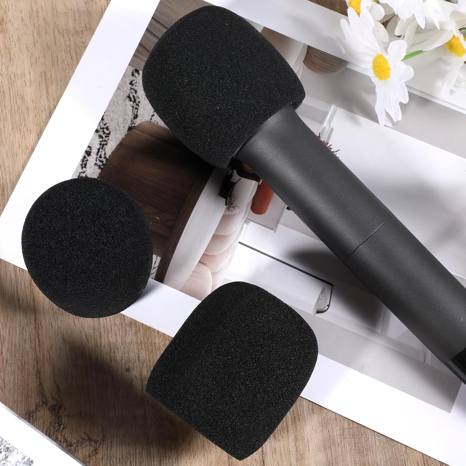 9 Pcs Black Foam Mic Cover, Handheld Microphone Windscreen Microphone Shield Protection Cover for Filtering Plosives, Hissing Noise and Other Ambient Noise - Image 7