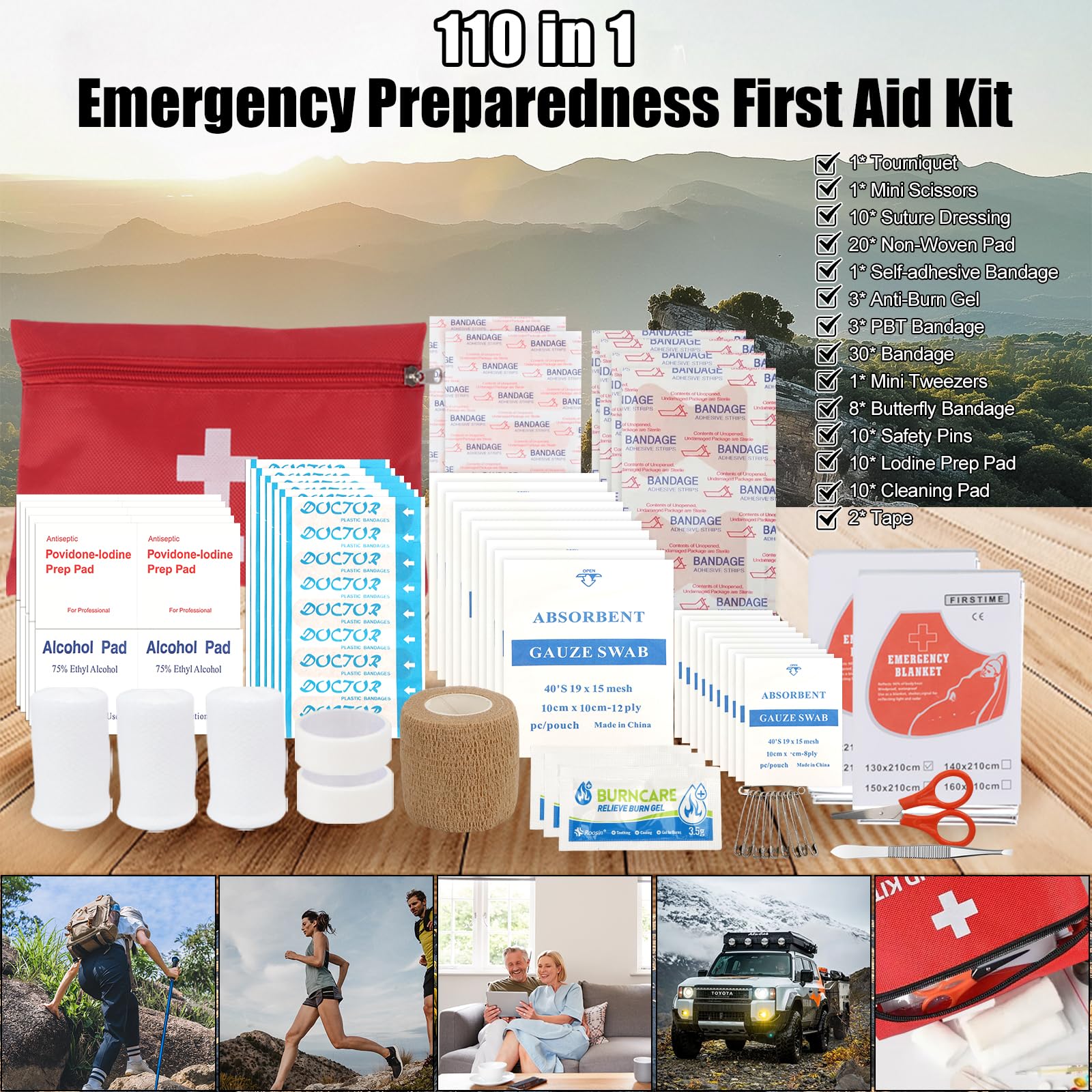 Kit de Supervivencia, 35 en 1 Equipo de Emergencia con Botiquín de Primeros Auxilios Manta de Emergencia Kit de Pesca, Al Aire Libre Supervivencia de Bolsa de Herramientas para Senderismo