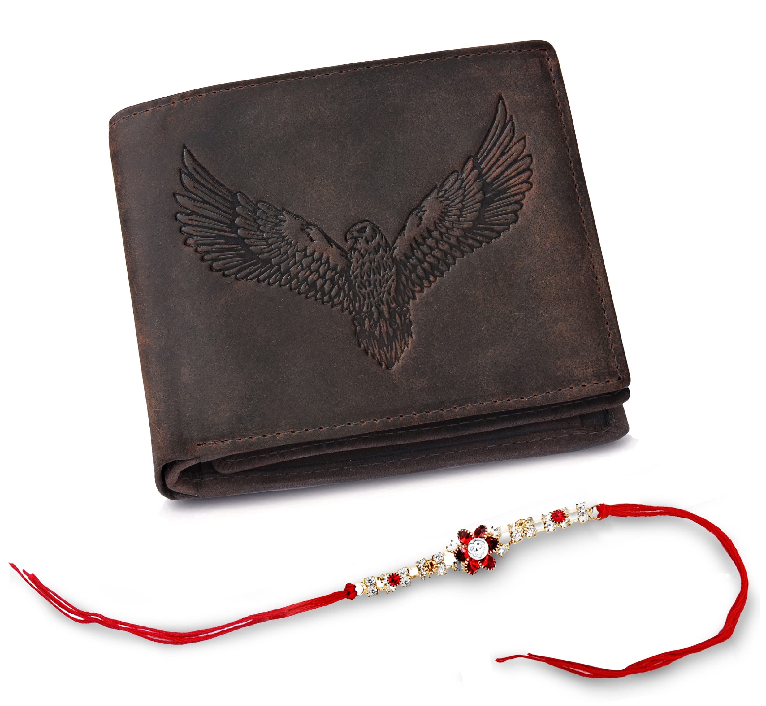 Rakhi Gift Hamper for Brother - Vintage Brown Men's Leather Wallet and Rakhi Combo Gift Set for Brother - 4580-image-23