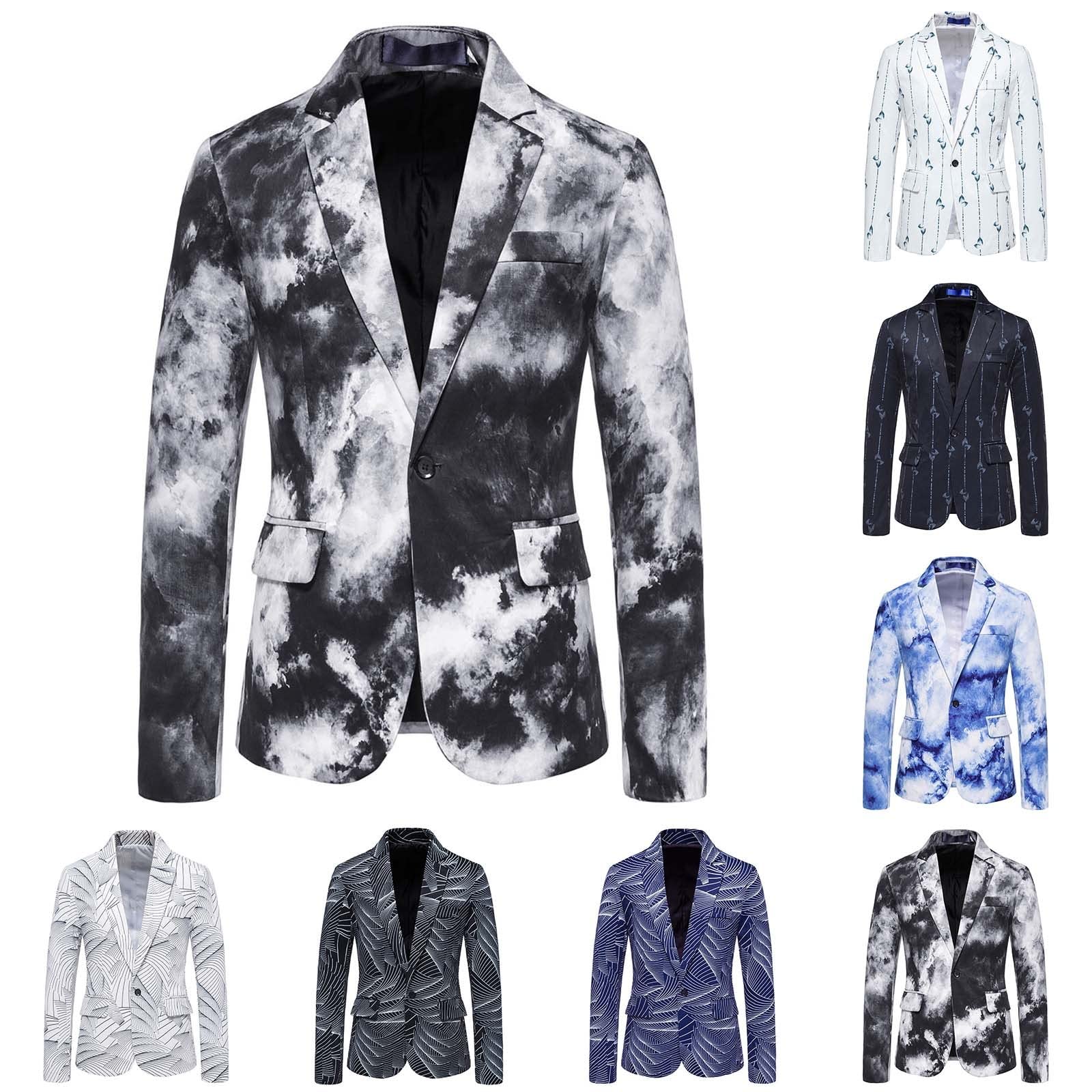 Blazer Uomo Slim Fit Formale Elegante Cappotto invernale per gli Uomini Giacca casual spruzzata di inchiostro Giacca da lavoro leggera Tasche One Button Moda Camicia Cappotto