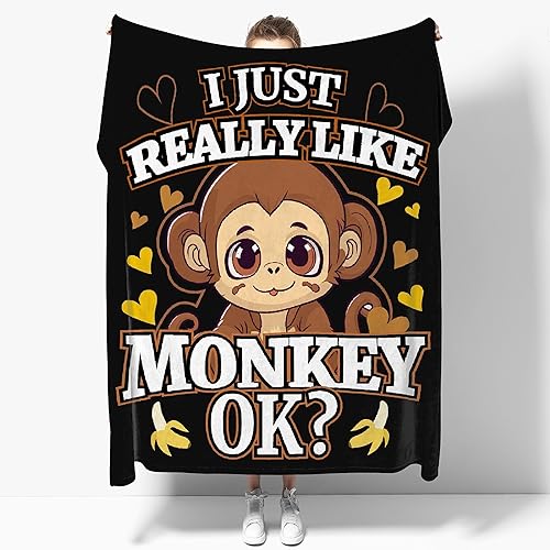 Miniatura 9 de Manta de franela con texto en inglés "I Just Freaking Love Monkey,ok", suave, ligera, para sofá, cama, campamento, manta de poliéster, regalo para