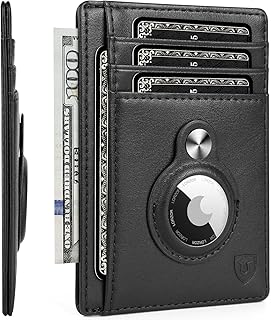 Slim Minimalist Card Wallet for AirTag, Front Pocket Premium Leather Wallet with AirTag Holder, RFID Blocking Cash Credit Card Wallet Compatible with AirTag