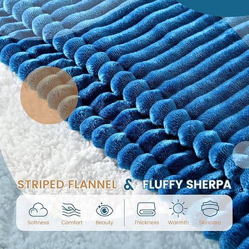 Miniatura 3 de Bearhug Manta eléctrica con calefacción, franela acanalada de 50 x 60 pulgadas y sherpa de calentamiento rápido, 6 niveles de calefacción y apagado