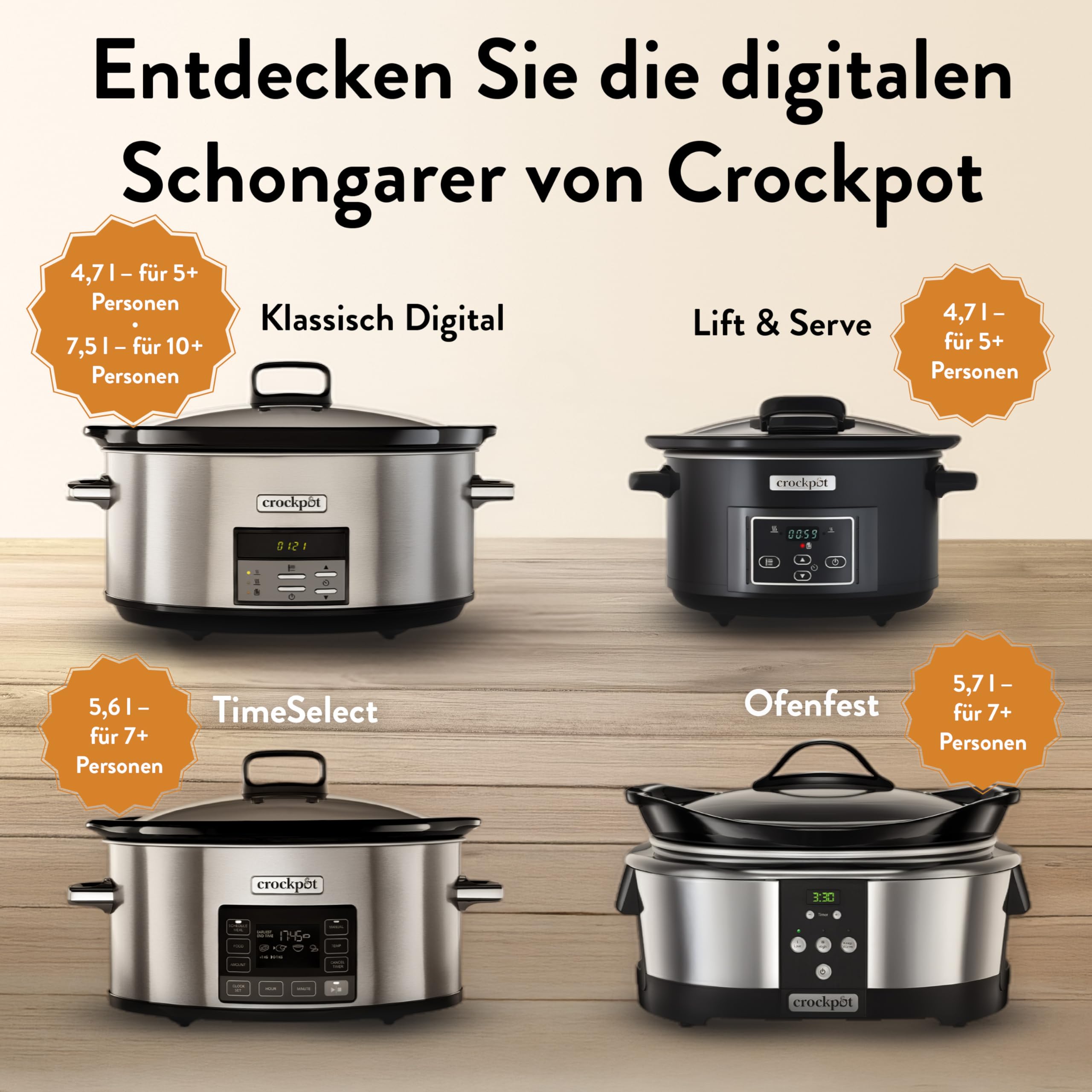 Crockpot TimeSelect digitaler Schongarer | 5,6 l (7+ Personen) | mit programmierbarem Timer und digitaler Anzeige | Warmhaltefunktion | Edelstahl [CSC066X]