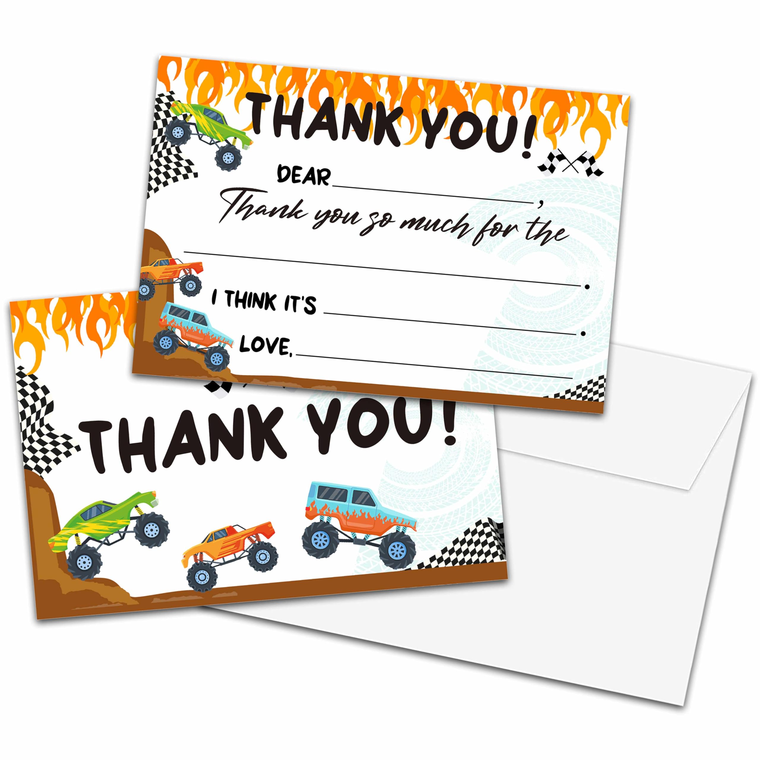 Chuxvon Kids Thank You Cards Fill in the Blank, Truck Thank You Cards, Jam Greeting Cards, Thank You Notes For Boys, Birthday Party Decorations Favors