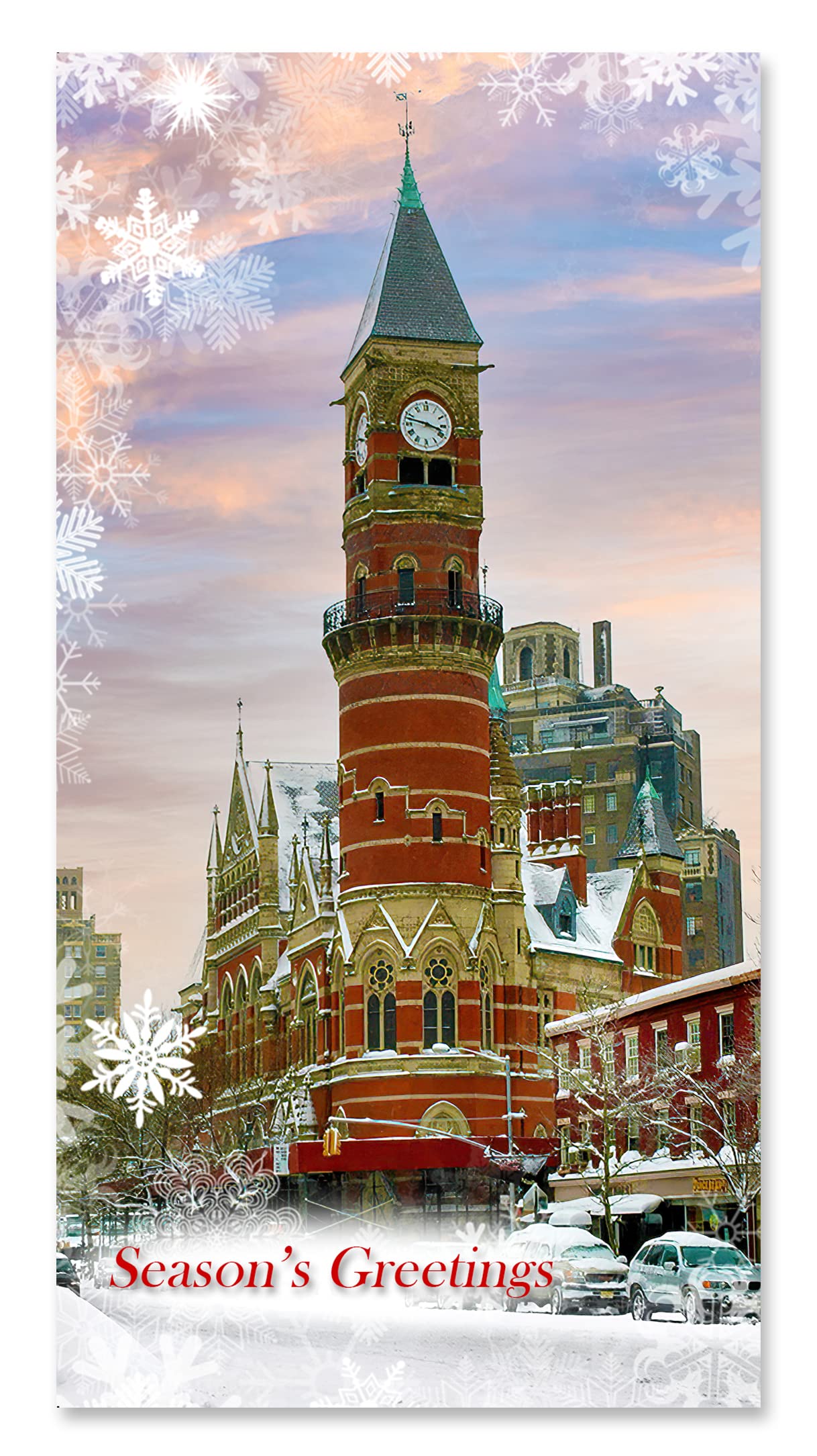 Jefferson Market in Greenwich Village New York City Holidays 6 1/4 x 3 1/4 Inch Money Greeting Cards Holders Set of 6 Cards and 6 Envelopes Unique Holidays in NYC Stationery Collection