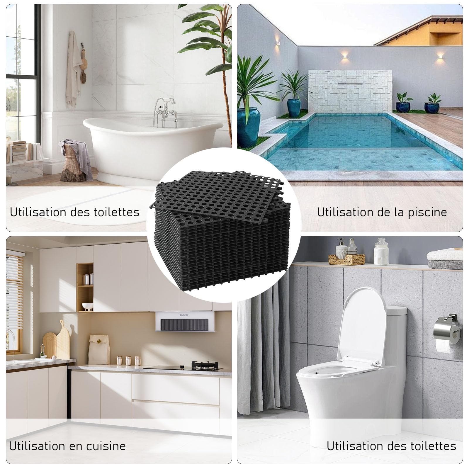 Lot de 24 Dalles Drainantes Grises Emboîtables en PVC, 30 x 30 cm