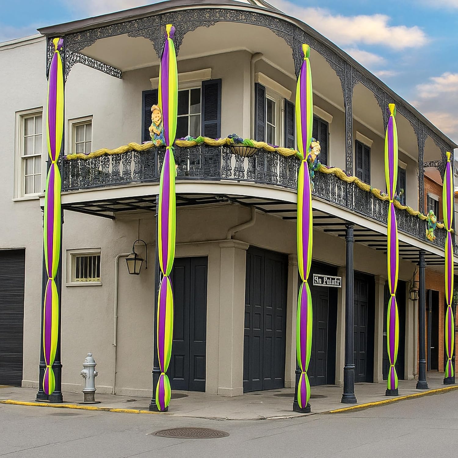 Boao 36 Pieces 9.84 ft Mardi Gras Decoration Set Mardi Gras Fabric Bunting Purple Yellow Green Hanging Decorations Mardigras Banners for Outside Indoor Front Door Masquerade Party