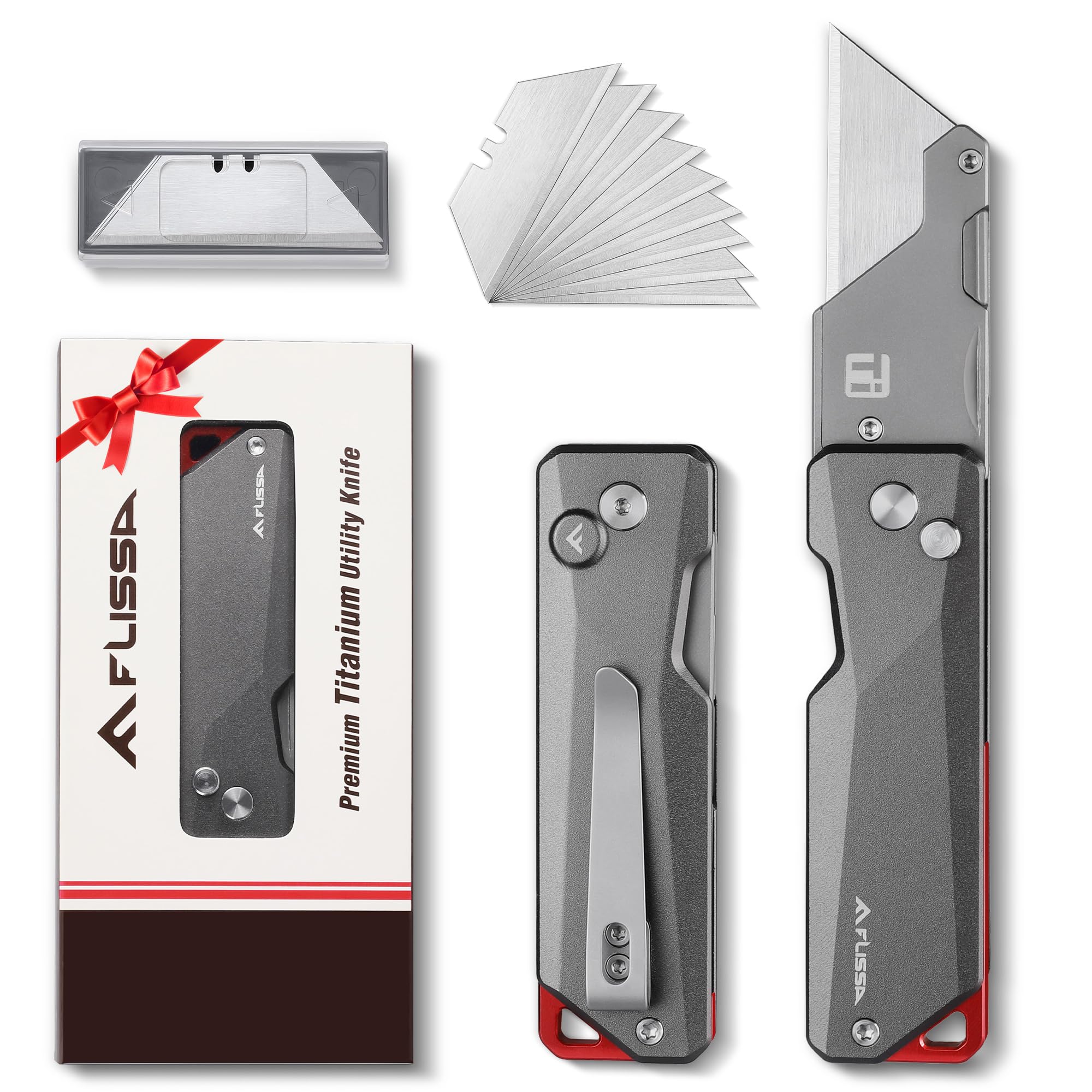FLISSA Klappmesser Teppichmesser, Titan CNC-gefrästes Universalmesser, Cuttermesser mit Schnellwechselklinge, Ideale Geschenke für Männer und Frauen, mit extra 10 Klingen