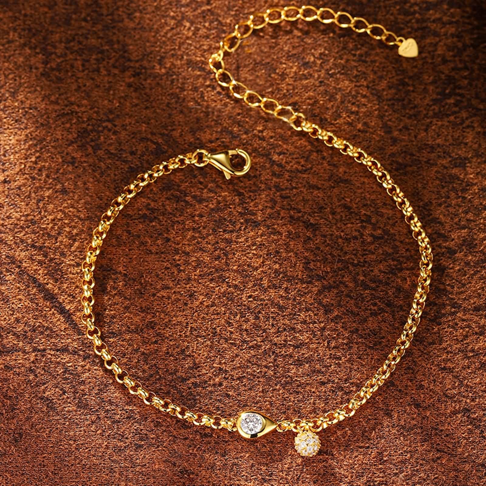 Pulsera de Oro Mujer 9 K / 14 K / 18 K, Gota de Agua y Redondo con Diamante Creado de 0,2 ct, Cadena Extensible 16 CM + 5 CM, Pulsera para Mujer de Oro
