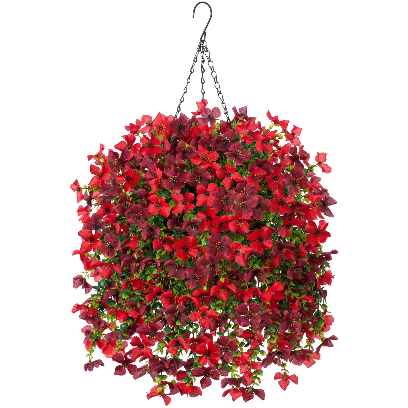 INXUGAO Artificial Hanging Flowers Plants with Basket for Outdoors, Realistic Faux Silk Daisy Flower Eucalyptus for Spring Decor, UV Resistant Fake