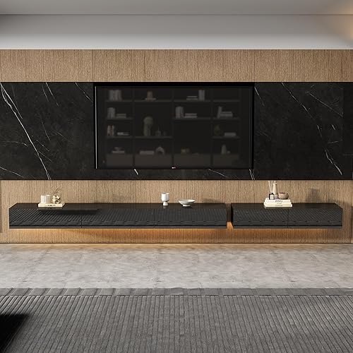 Miniatura 8 de AIEGLE Soporte de TV de alto brillo con 4 cajones y luz LED blanca, moderno soporte de TV para televisores de hasta 75 pulgadas, soporte de madera