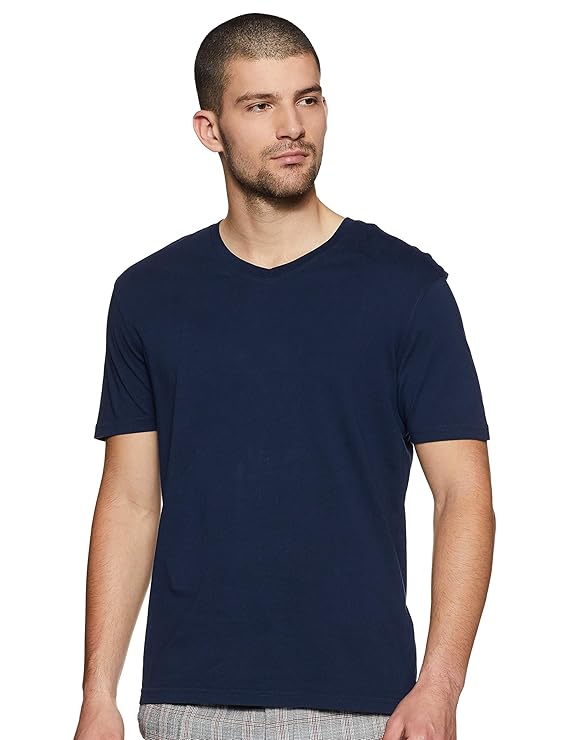 Buy Marks & Spencer Men's Solid Regular fit TShirt (5500K_Navy L) at