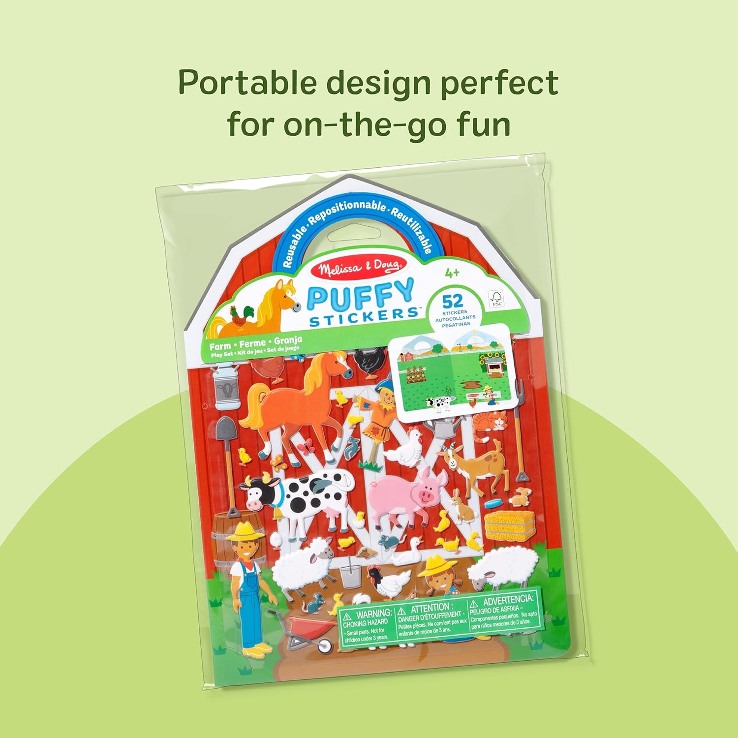 Melissa & Doug Puffy Sticker Play Set – On The Farm, 52 Reusable Stickers with 2 Fold-Out Scenes, Restickable Animal Arts and Crafts Activity Book for Kids Ages 4+ - FSC Certified