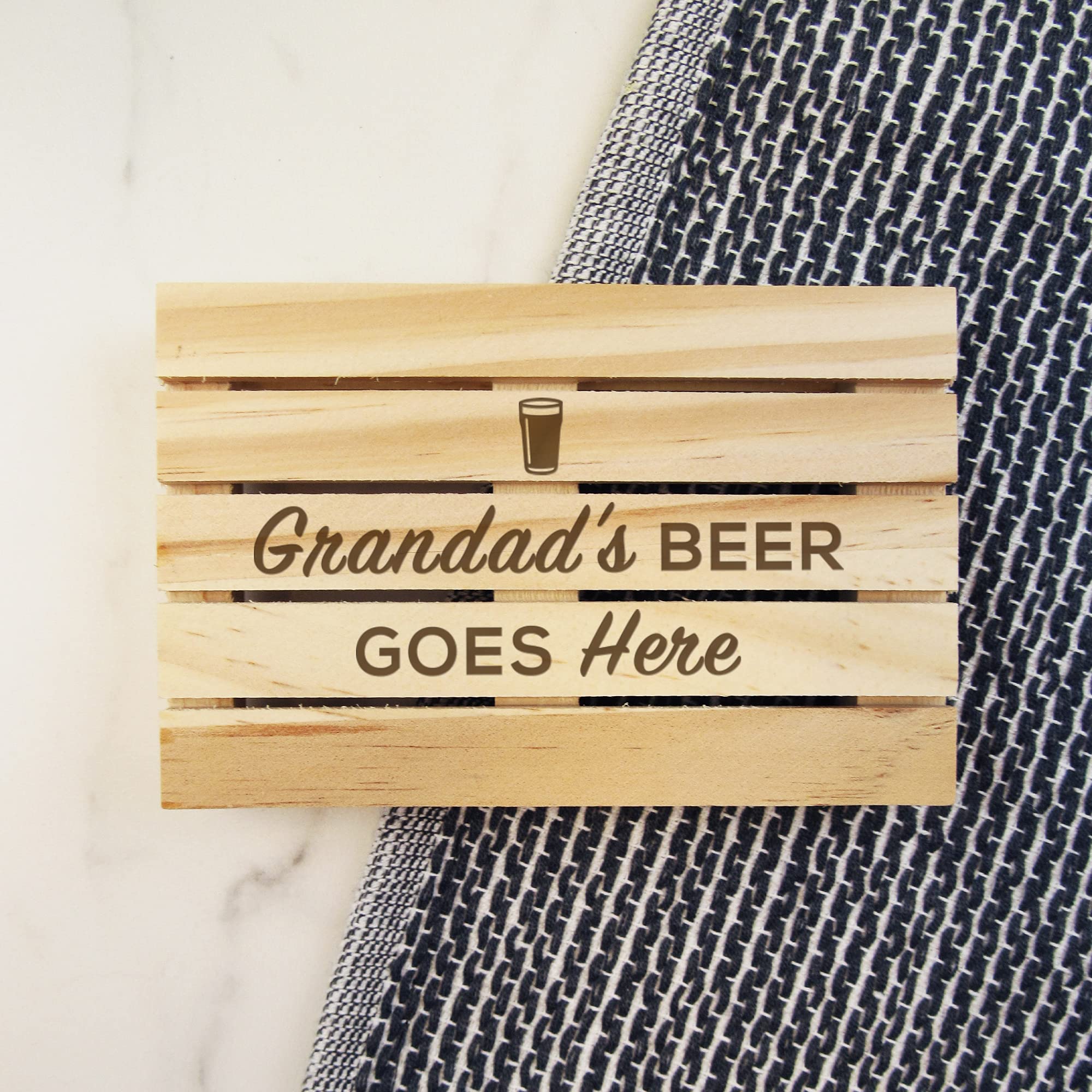 Ebuygb Personalised Wooden Pallet Coaster 'Grandad's Beer Goes Here', Alcohol Gifts For Him, Grandad, Grandparents