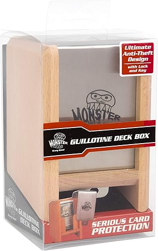 Miniatura 5 de Caja de madera Monster Guillotine, cerradura antirrobo y llave, capacidad para 100 piezas de cartas coleccionables con funda, compatible con Yugioh,