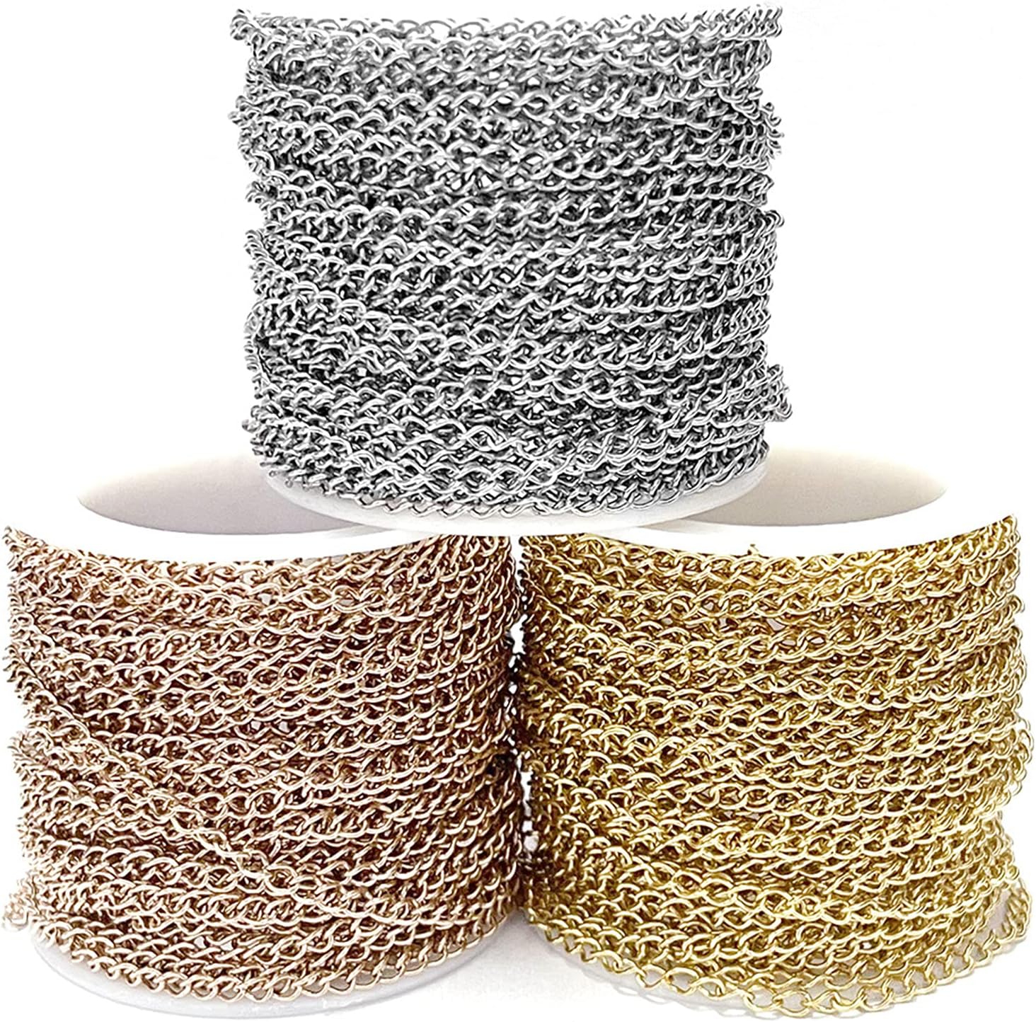 Aluminum Curb Chains Twisted Links Cross Cable Chains with Spool for Pendant Necklace Jewelry Making