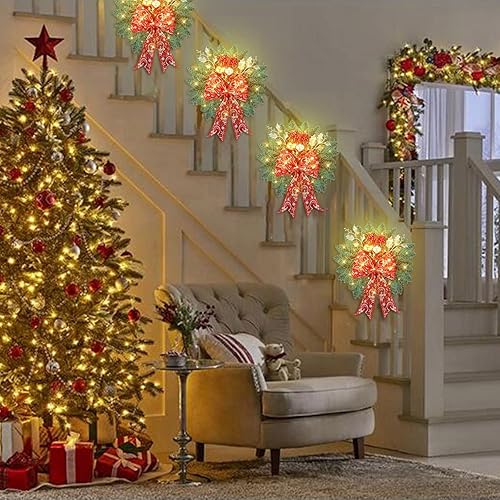 Miniatura 5 de Decoración de escaleras de Navidad con diseño de lágrima, guirnalda de moño, guirnaldas de Navidad para decoración de escaleras de Navidad,