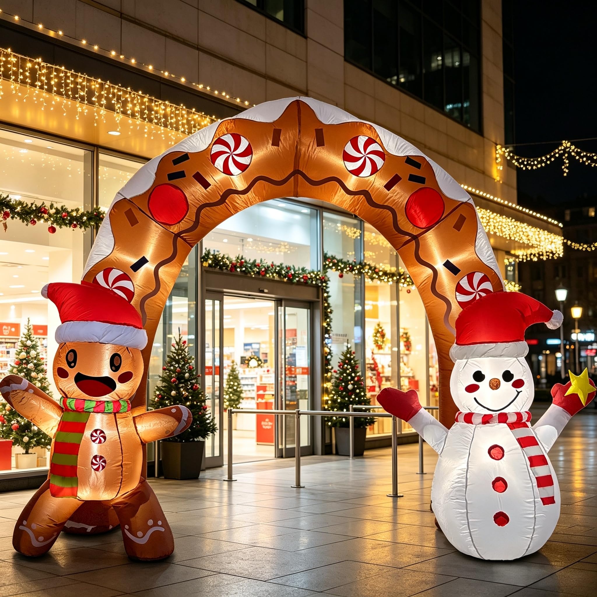 Arche gonflable de 3 m avec bonhomme en pain d'épice et bonhomme de neige