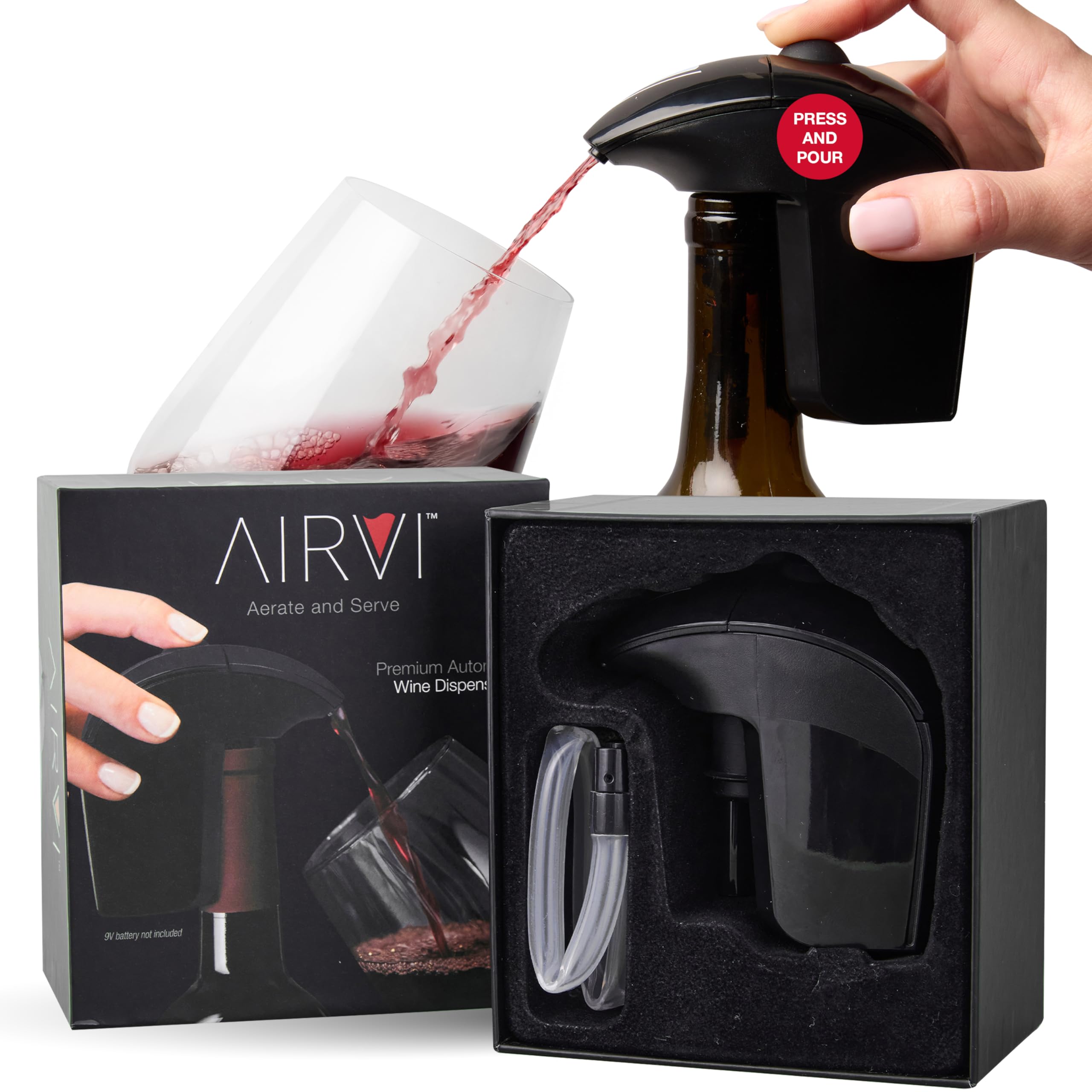 Dispensador y aireador de vino automático premium con acabado negro y diseño inalámbrico