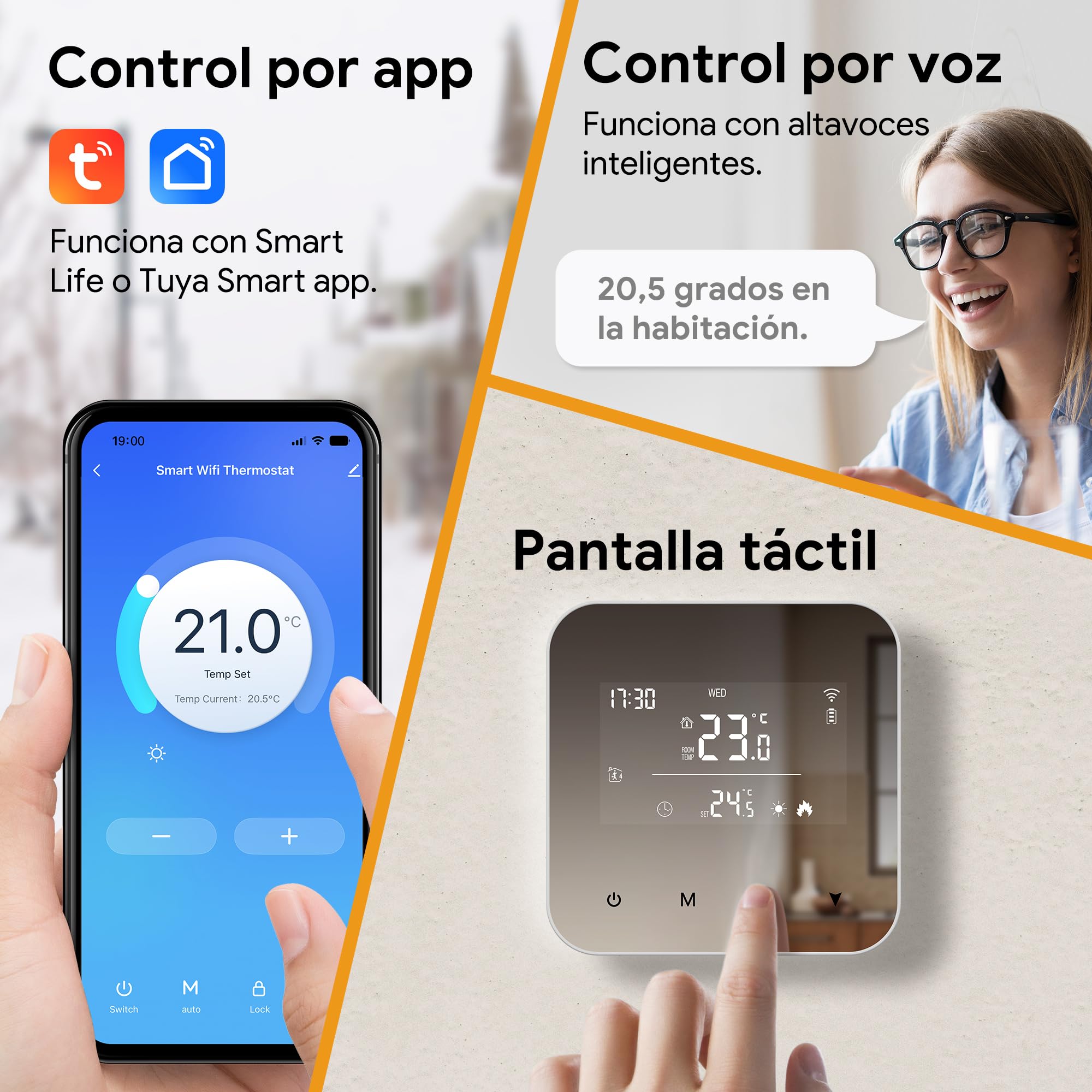 Termostato Calefaccion WiFi 2 Hilos,Termostato Caldera con batería,Termostatos programable Diariamente,Compatible con Google Assistant y Alexa,Controlable a Distancia a través de Tuya Smart