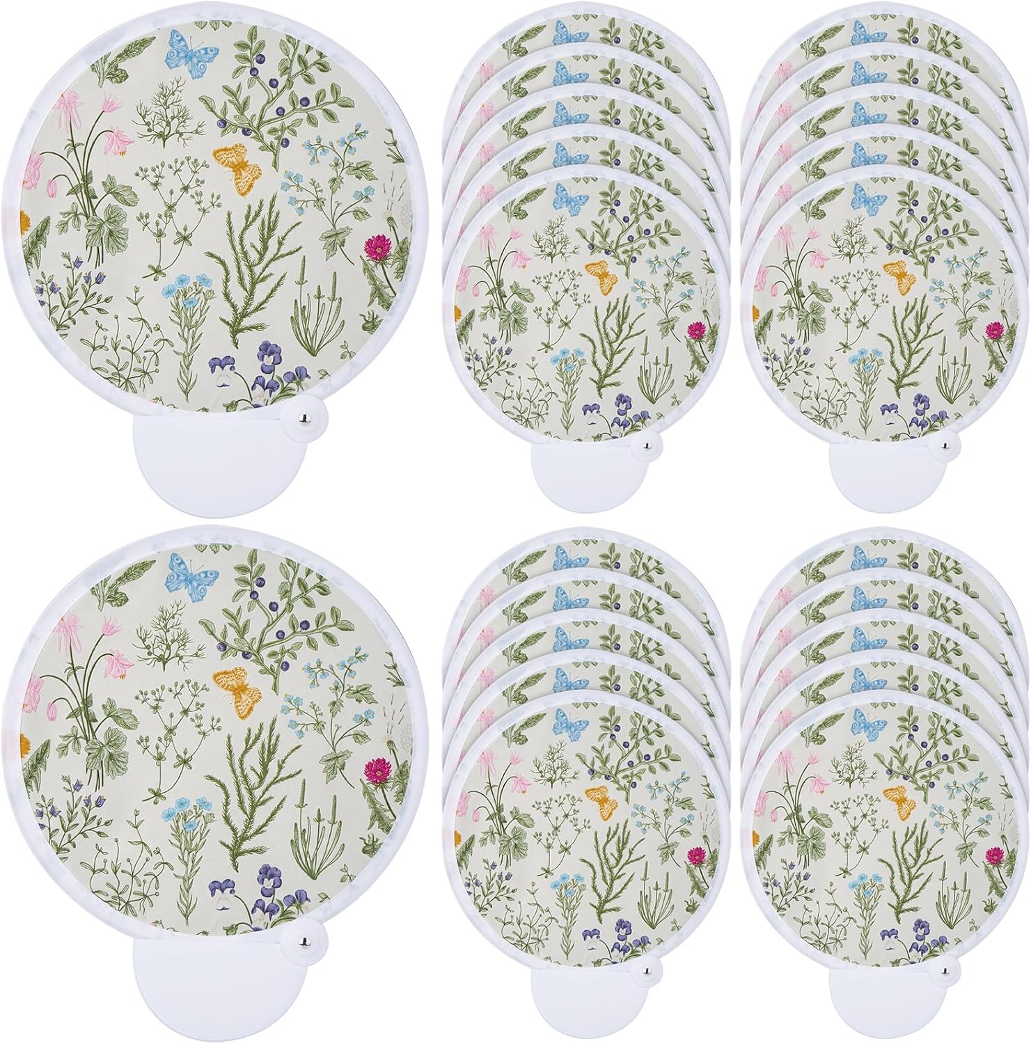 AceOrbit 24 Pcs Cherry Blossoms Foldable Hand Fans Bulk for Women Round Handheld Fans Floral Cooling Fan with Handle for Wedding Bridal Gifts Party Supply Spring Summer Tea Party Travel Indoor Outdoor