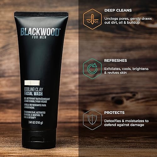 Miniatura 5 de Blackwood For Men Jabón facial de arcilla refrescante, limpiador y máscara de carbón activado, mentol y arcilla Tanakura para limpieza profunda y