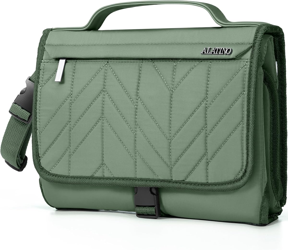 Cambiador de pañales portátil, impermeable, grande 24x21, verde salvia | Diseño moderno y elegante, comodidad acolchada, peso ligero, fácil de limpiar y listo para viajar en coche y cambios en movimiento.