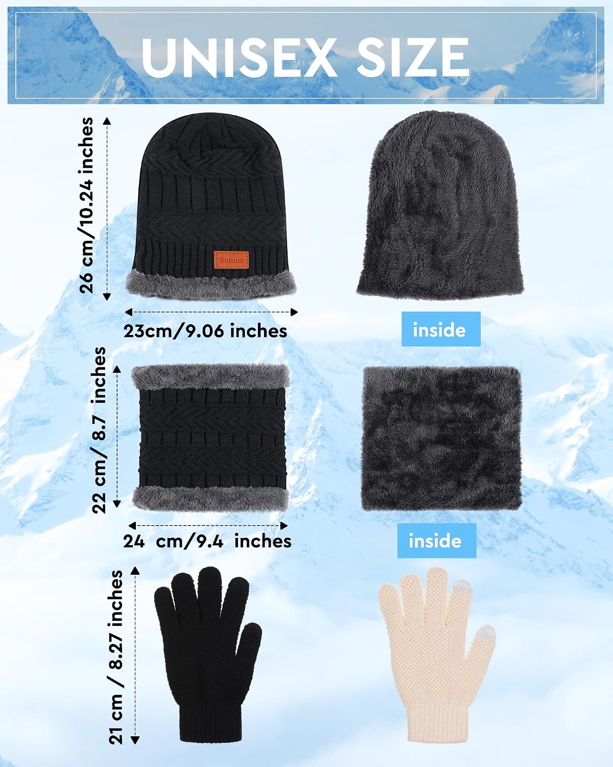Suhine 36 Pcs Winter Beanie Hat Scarf Gloves Bulk For Homeless Warm Knitted Hat Gloves Scarf Set For Women Mens Unisex Gift