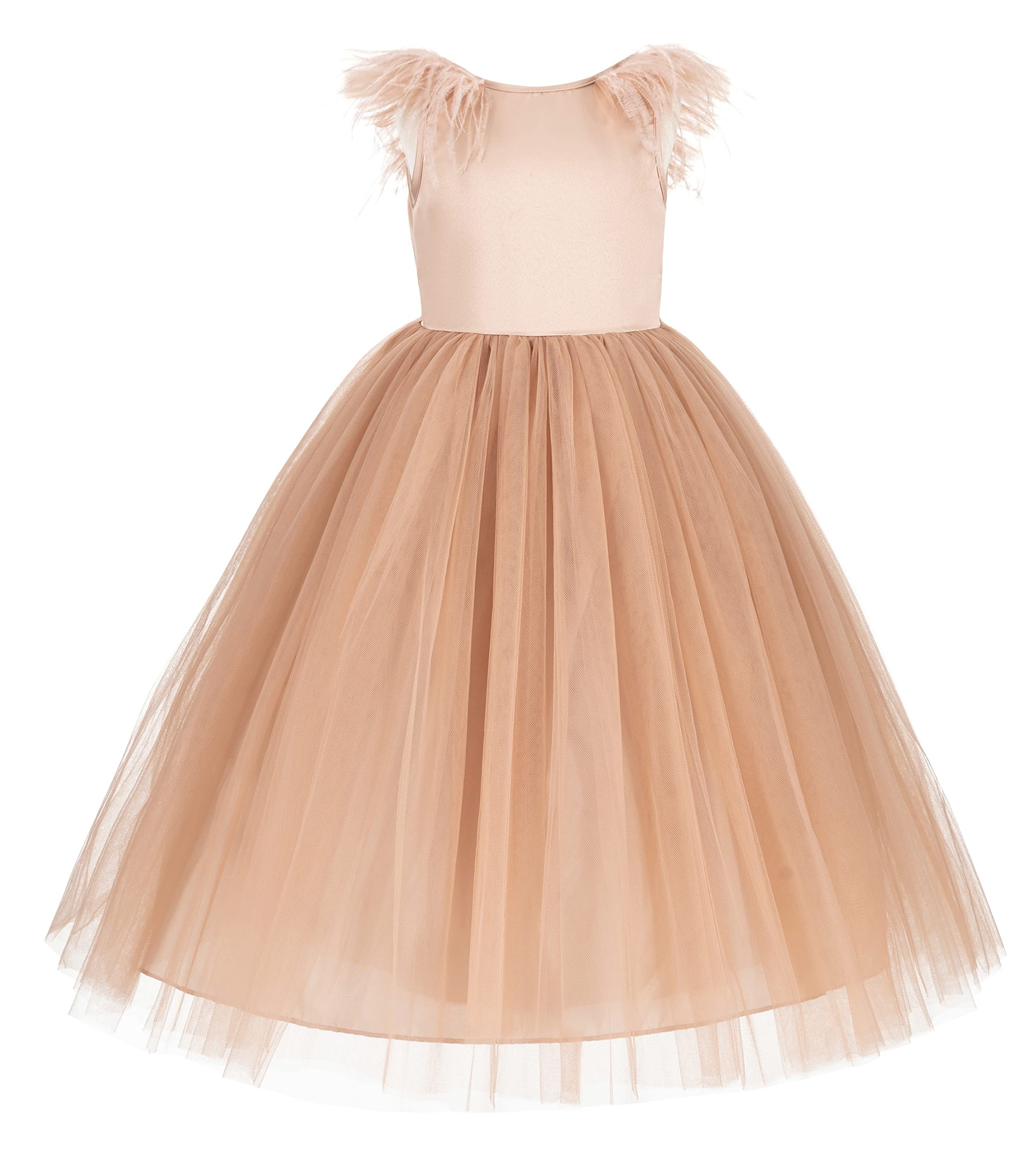 ekidsbridal Backless Ostrich Feather Baby Toddler Girl Formal Dresses Social Events OS3 12 Rose Gold