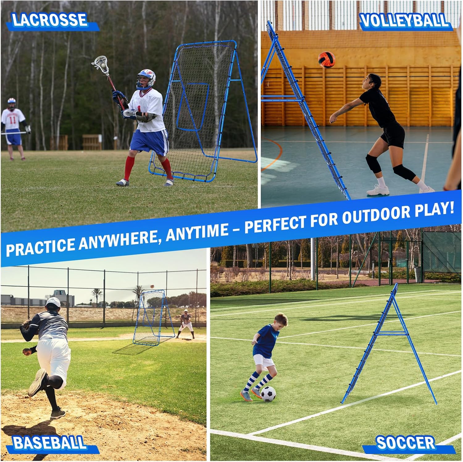 Volleyball Lacrosse Rebound Net Pro, WINTHAI Lacrosse Rebounder for Backyard, 7x4FT/6x4FT/4x4FT Bounce Back Net with Target Strike Zone, Easy Quick Setup, Volleyball Baseball Softball Soccer Training - Image 5