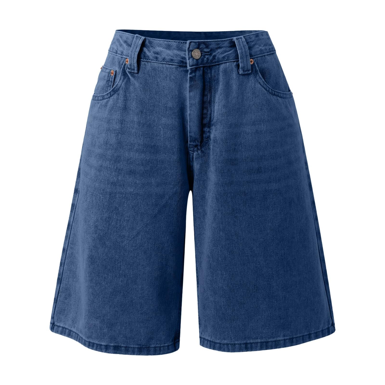 Generico Pantaloncini Sportivi Donna, Shorts Palestra Donna,Denim a Gamba Dritta Larghi Casual con Tasche Ginocchio Lungo Pantaloni Corti