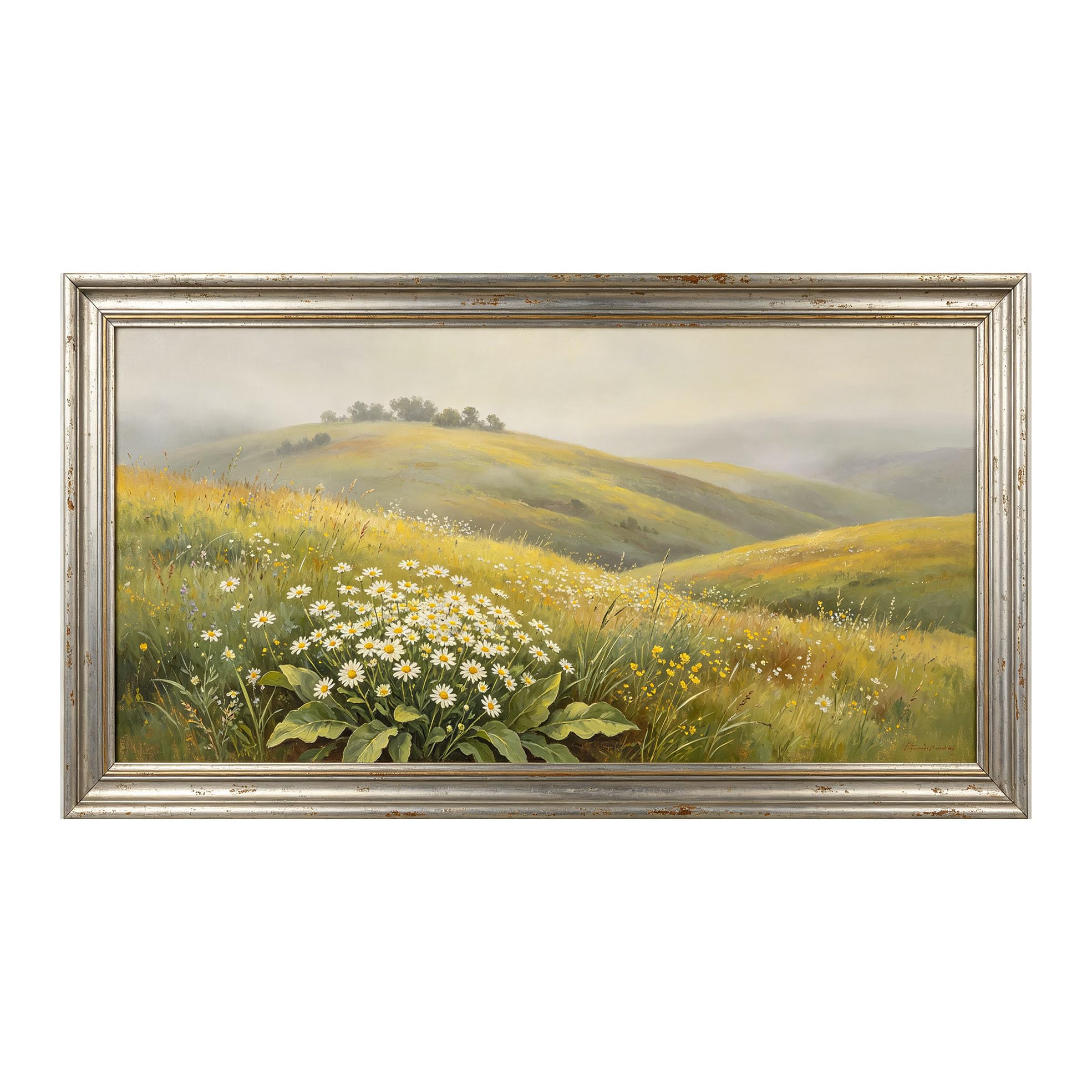 Yzpallescene 3D Framed Wall Art 50cm×100cm Pastoral Meadow Botanical Oil Painting Impressionist Style Large Size SelfAdhesive Removable Wall Decor Prints Artwork for Living Room Bedroom Office