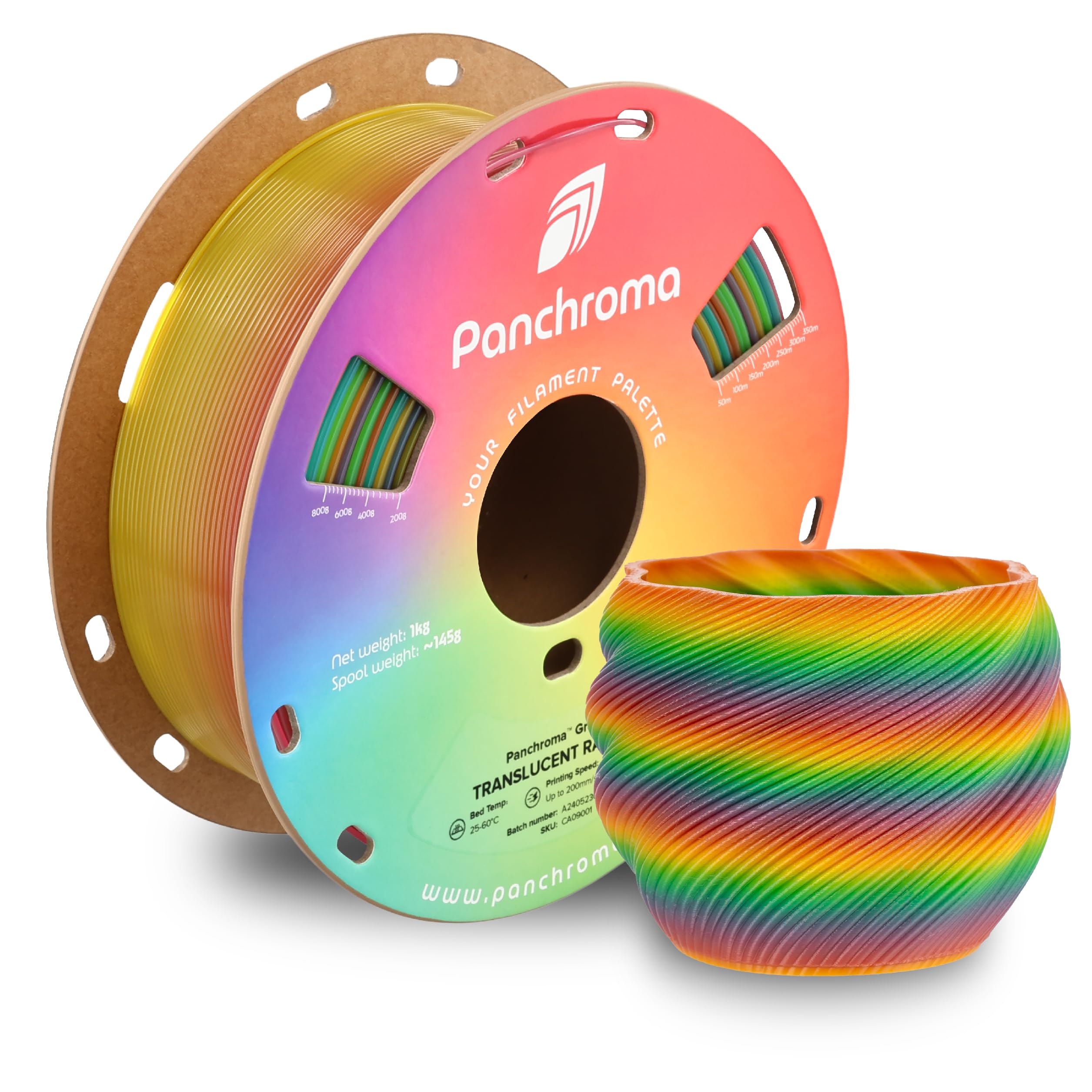 Polymaker Panchroma Translucent PLA Filament 1.75mm, 1kg, Rainbow | Neatly Wound, Semi Transparent PLA, Easy Print &amp; Smooth Feeding, Compatible with Bambu Lab &amp; Most 3D Printers