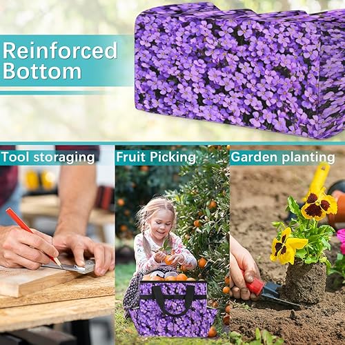 Miniatura 7 de Bolsa de almacenamiento de herramientas de jardín con 10 bolsillos de flores moradas para mujeres y hombres, bolsas de almacenamiento de
