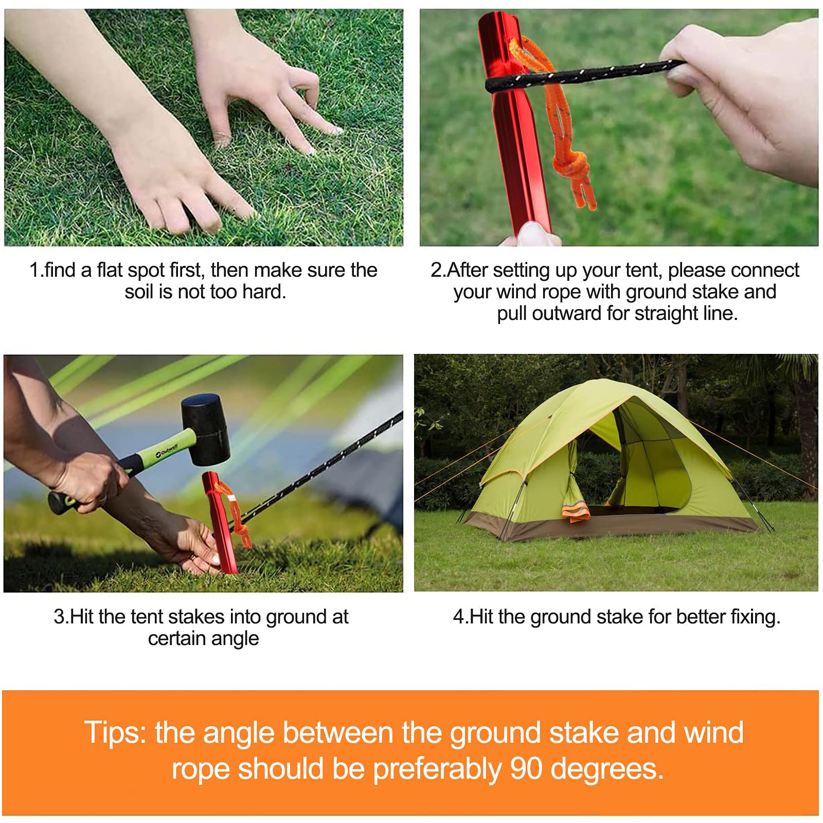 Piquets Réfléchissants 20 Piquets De Tente HIKEMAN - Alliage Aluminium, Corde Réfléchissante, Sac Inclus Matériel Plein Air