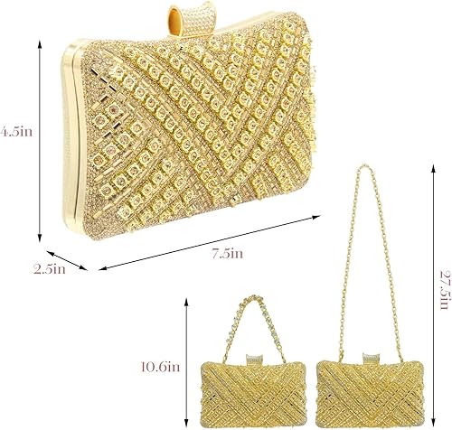 Miniatura 7 de Bolsos de mano con diamantes de imitación para mujer, bolso de noche brillante, bolso de novia de cristal para fiesta, graduación, boda dorado ( A -