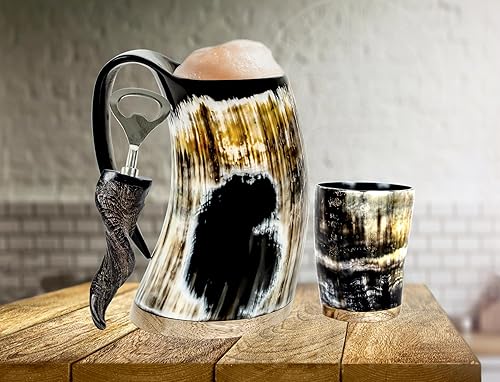Miniatura 8 de Taza de cuerno vikingo para beber, 16-20 onzas, dados de hueso para abrir botellas, bolsa de regalo, la mejor taza de cuerno de buey hecha a mano
