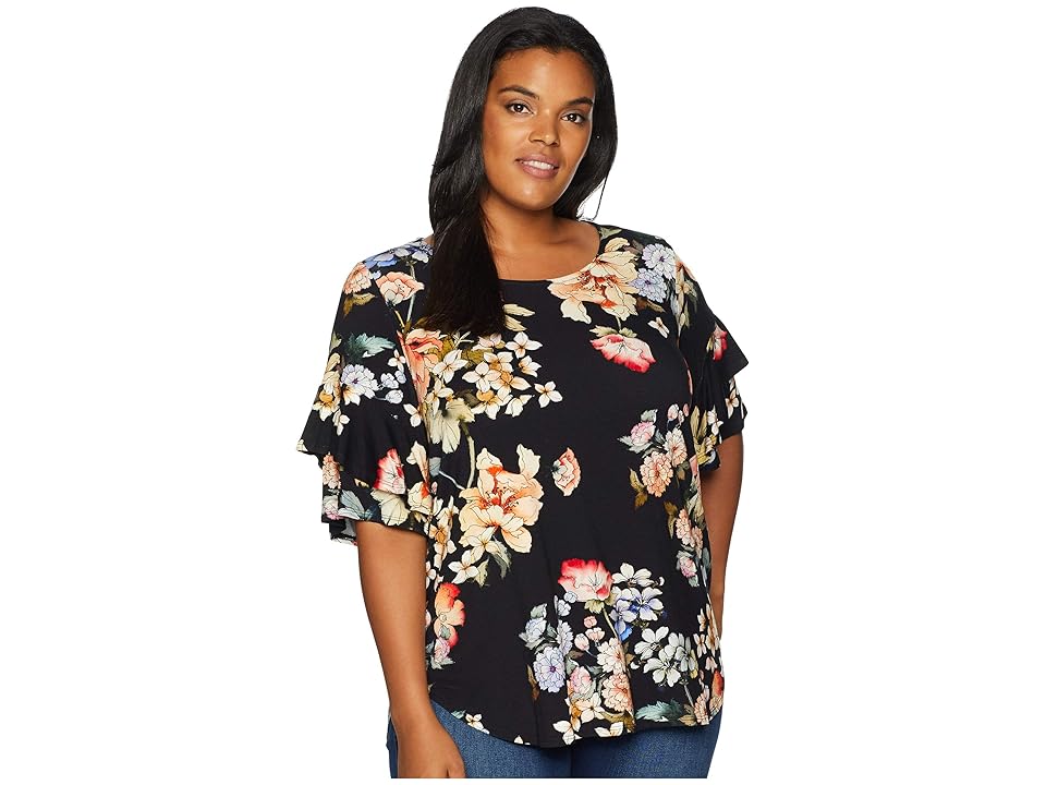

Karen Kane Plus Plus Size Ruffle Sleeve Top (Print) Women's Clothing